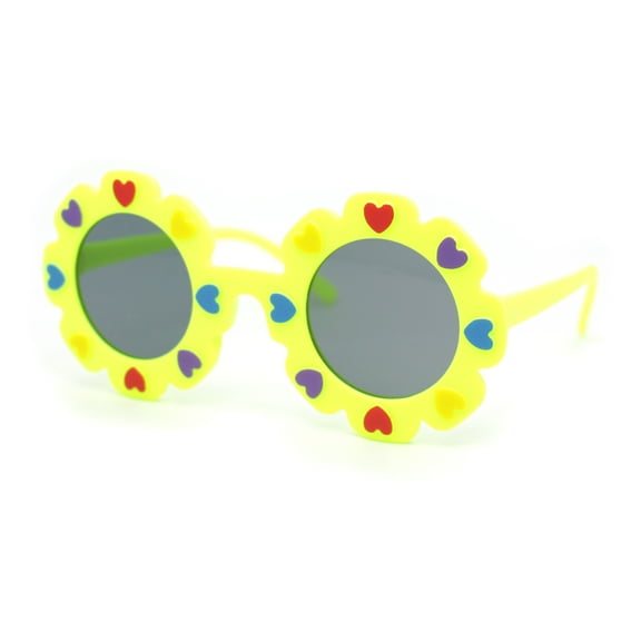 Girls Kids Size Heart Daisy Petal Round Circle Plastic Sunglasses Green