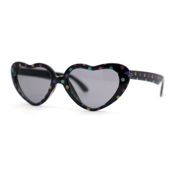 Girls Kids Size Heart Shape Fun Print Plastic Sunglasses Black Polka Dot Black