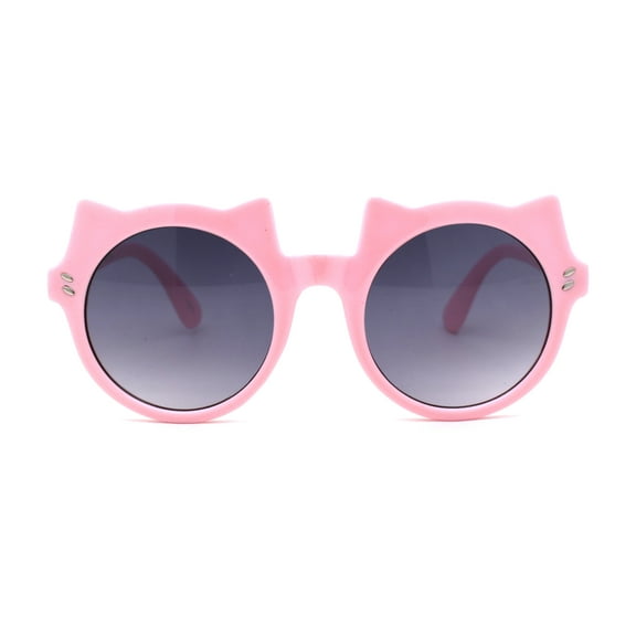 Girls Kids Size Kitty Cat Ear Round Plastic Circle Sunglasses Pink