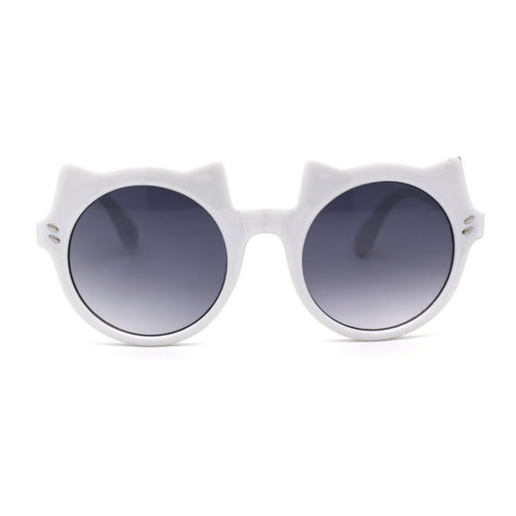 Girls Kids Size Kitty Cat Ear Round Plastic Circle Sunglasses White