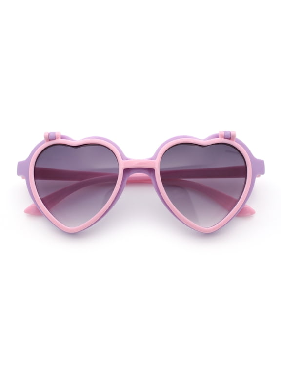 Girls Kids Size Pop Color Flip Up Heart Shape Plastic Sunglasses Blue Pink Black