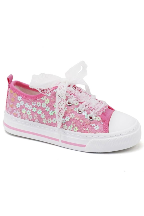 Girls Kids Sneakers Canvas Shoes Star Toddler Child Sparkle Low Top Lace Up Non Slip Rubber Sole Lightweight Breathable Walking Outdoor