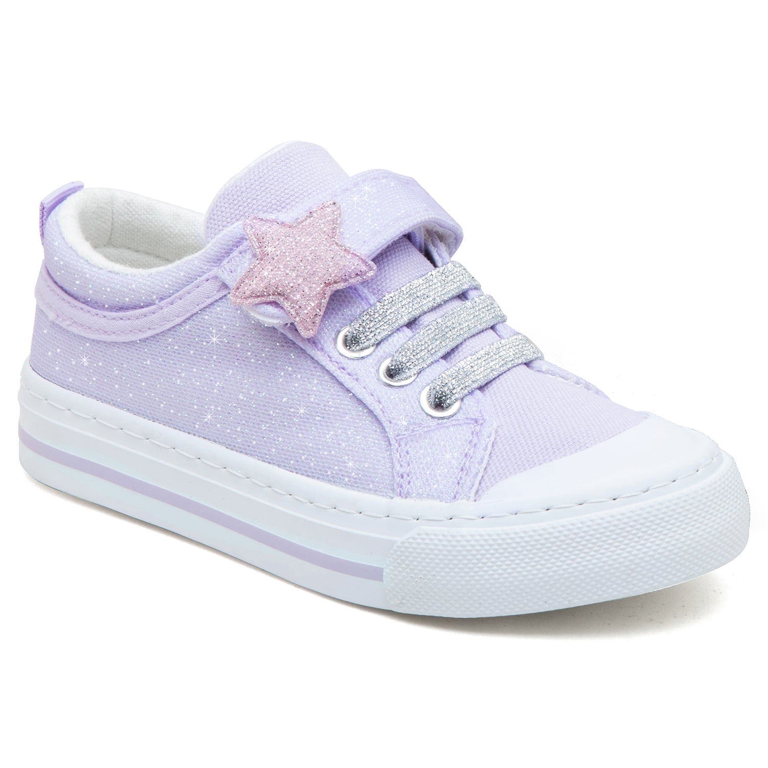Girls Kids Sneakers Canvas Shoes Star Purple Toddler Child Sparkle Low Top Lace Up Rubber Sole Lightweight Breathable Walking Outdoor Size 6