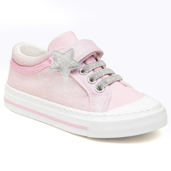 Girls Kids Sneakers Canvas Shoes Star Pink Toddler Child Sparkle Low Top Lace Up Rubber Sole Lightweight Breathable Walking Outdoor Size 8