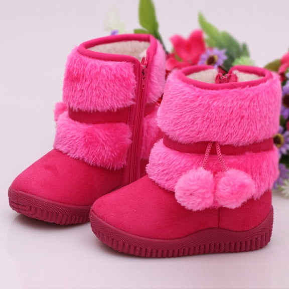 Girls Kids Snow Boots Warm Fur Lined Slip On Outdoor Winter Shoes Lightweight Comfy（Little/Big Kids）