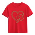 thumbnail image 1 of Girls Kids St Patrick's Day T-Shirt Red Shamrock Heart Short Sleeve Tee Cotton Good Fortune Holiday Top Soft Kids Graphic Shirt,Size 4 T, 1 of 9