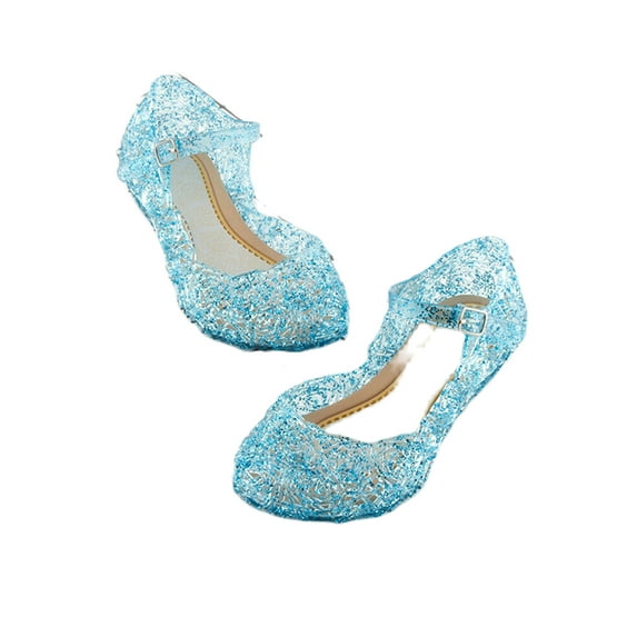 Girls Kids Summer Crystal Sandals Frozen Princess Jelly High-Heeled Shoes Princess Frozen Elsa Cosplay Party Dance Shoes