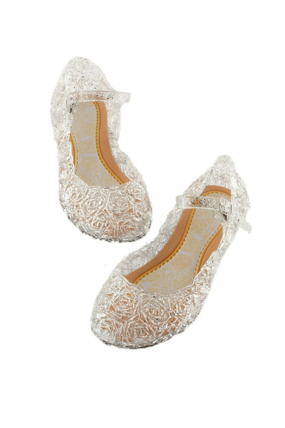 Girls Kids Summer Crystal Sandals Frozen Princess Jelly High-Heeled Shoes Princess Frozen Elsa Cosplay Party Dance Shoes