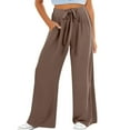 thumbnail image 1 of Girls Kids Wide Leg Pants Cotton Linen Solid Color Baggy Pant Casual Elastic Waist Drawstring Lightweight Pocket Pant Brown 110, 1 of 5