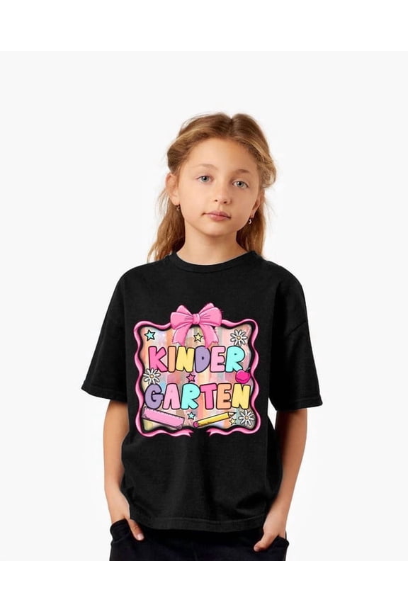 Girls Kindergarten T-Shirt Pink Bow Back to School Graphic Tee