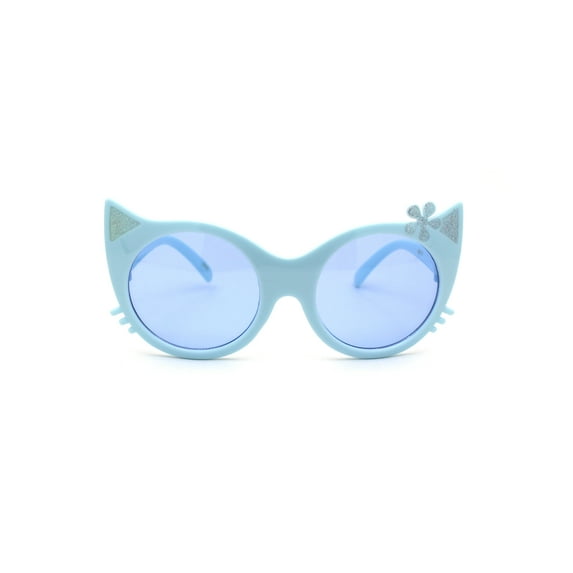 Girls Kitty Cat Ear Whisker Flower Cat Eye Sunglasses All Blue