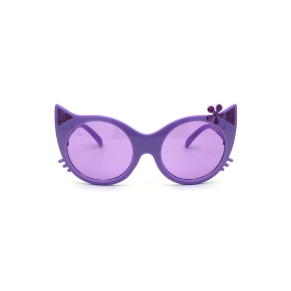 Girls Kitty Cat Ear Whisker Flower Cat Eye Sunglasses All Purple