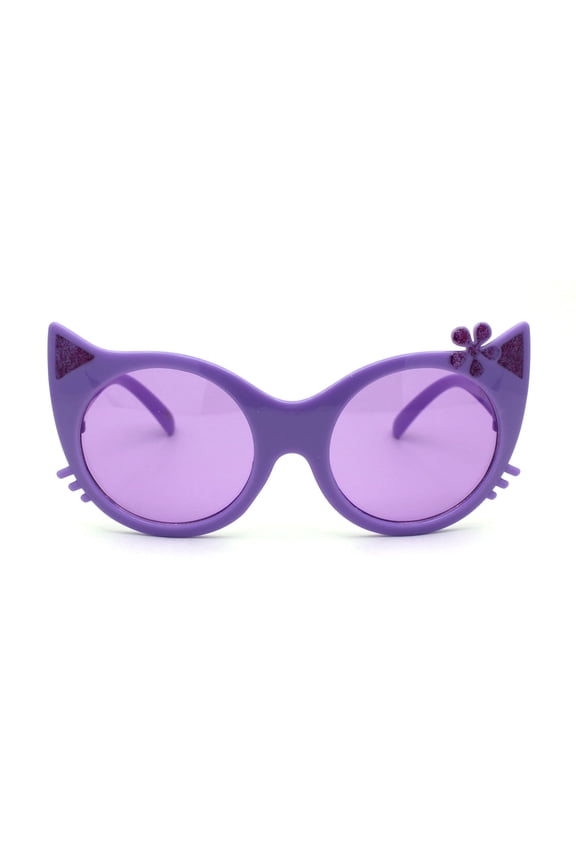 Girls Kitty Cat Ear Whisker Flower Cat Eye Sunglasses All Purple