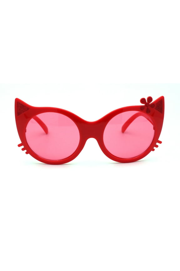Girls Kitty Cat Ear Whisker Flower Cat Eye Sunglasses All Red