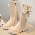 thumbnail image 1 of Girls Knee High Boots Fall Boots With Bowknot Side Zipper Winter Snow Tall Boot Thick Soft Heel Dress Shoes For Toddler Little Kid Big Kid Hiking Riding Outdoor Shoes, 1 of 8