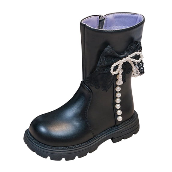 Girls Knee High Boots, Fashion Bow Pearl Decor Tall Riding Boots, Side ...