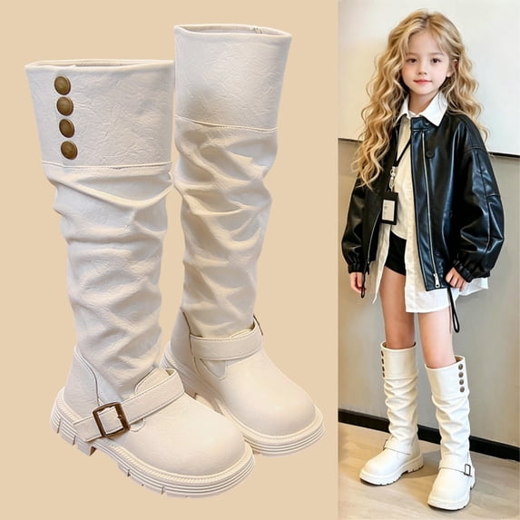Girls Knee High Boots Fashion Lug Sole Side Zipper Tall Riding Boots for Toddler Little Kid Big Kid