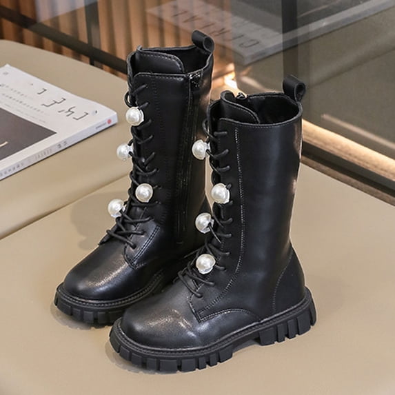 Girls Knee High Boots Fashion Lug Sole Side Zipper Tall Riding Boots for Toddler Little Kid Big Kid