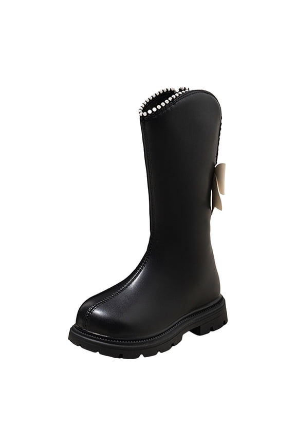 Girls Knee High Boots Fashion Pearl Bowknot Toddler Slip On Long Chelsea Booties Fall Winter Princess Shoes