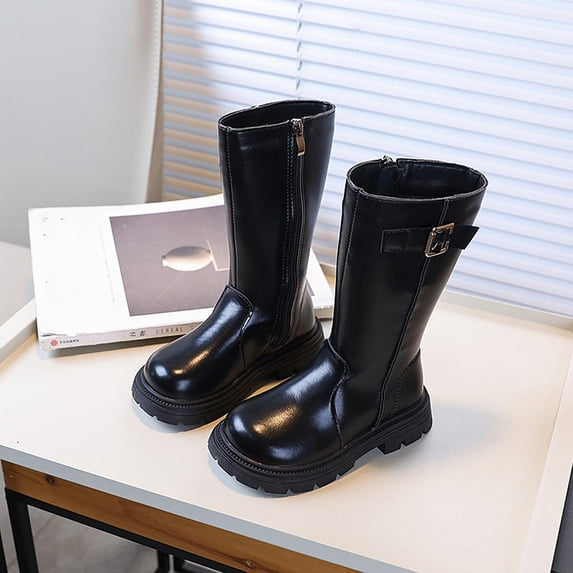 Girls Knee High Boots Kids Fashion Low Heel Side Zipper Tall Riding Boots for Toddler Little Kid Big Kid