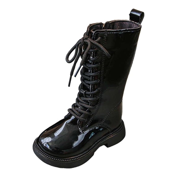 Girls Knee High Boots Lace Up Fashion Tall Boots Side Zipper Comfortable Soft Sole Long Boots for Kids 3-16 Years