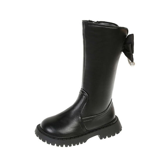 Girls Knee High Boots Leather Zipper Mid Calf Combat Riding Boots for Fall Winter Little Big Kid Long Boots