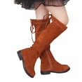 thumbnail image 1 of Girls Knee High Boots Suede Round Toe Casual Dress Long Booties Lace up Zipper Mid Calf Winter Fall Boots Brown 8.5 Toddler, 1 of 7