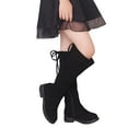 thumbnail image 1 of Girls Knee High Boots Suede Round Toe Casual Dress Long Booties Lace up Zipper Mid Calf Winter Fall Boots Black 2.5 Big Kids, 1 of 6