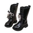 thumbnail image 1 of Girls Knee High Boots Sweet Pearl Bow Fashion Leather Lace up Zipper Long Riding Booties AntiSlip Combat Boots Black 8.5 Toddler, 1 of 6
