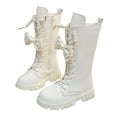 thumbnail image 1 of Girls Knee High Boots Sweet Pearl Bow Lace up Zipper Winter Booties AntiSlip Chunky Heel Mid Calf Boots, 1 of 5