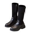 thumbnail image 1 of Girls Knee-High Boots with Bow, Side Zipper Long Winter Boots, Non- Sole Fashion Shoes for Kids 3-12Y, 1 of 9