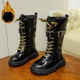 thumbnail image 1 of Girls Knee High Boots with Gold Lace, Side Zipper Buckle Strap Winter Boots, -Lined Non- Fashion Boots for Kids, 1 of 8