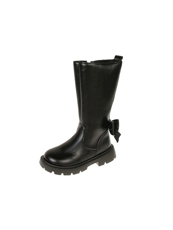 Girls Knee High Boots with Side Zipper, Cute Bow and Heart Decor Riding Boots, Warm Lining, Non-Slip Thick Sole, Fall Winter Casual Dress Boots