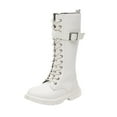 thumbnail image 1 of Girls Knee High Combat Boots Trendy Buckle Strappy Lace up Mid Calf Fall Winter Riding Booties, 1 of 7