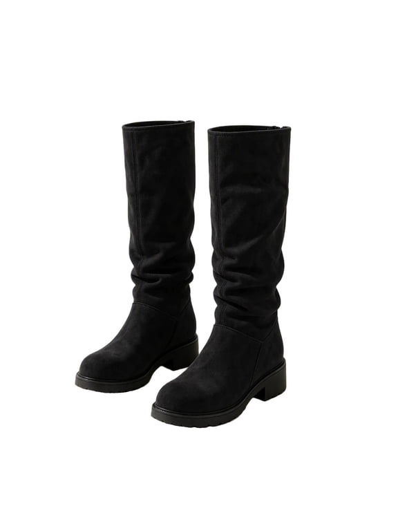 Girls Knee High Riding Boots Chunky Heel Fashion Boots Solid Pull On Cushioned Footbed Anti Slip Tall Boots for Fall Outdoor Occasions