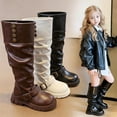 thumbnail image 1 of Girls Knee High Riding Boots Faux Leather Upper with Metal Button Decor, Adjustable Buckle Strap, Side Zipper and Non-slip Lug Sole for Fall Daily Wear, 1 of 9