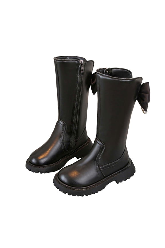 Girls Knee High Riding Boots Glitter Rhinestone Bowknot Side Zipper Tall Fall Boots Chunky Lug Sole Kids Long Boots Black 11 Little Kid