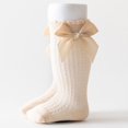 thumbnail image 1 of Girls Knee-High Socks Cotton Cute Bowknot Over the Calf Stockings 0-2 Years Toddlers Kids Solid Breathable Hollow-Out Long Boot Sock, 1 of 3