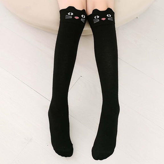 Girls Knee High Socks Cute Animal Fun Socks (Black 3-12 years)