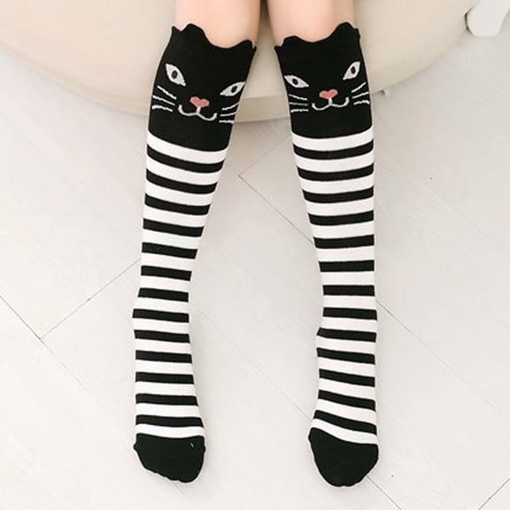 Girls Knee High Socks Cute Animal Fun Socks (White 3-12 years)