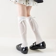 thumbnail image 1 of Girls Knee High Socks Lightweight Knitting Stocking Ruffle Crew Solid Color Long Socks Cut Bow Kids Toddler Dress Sock, 1 of 4