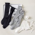 thumbnail image 1 of Girls Knee High Socks Lightweight Knitting Stocking Ruffle Crew Solid Color Long Socks Cut Bow Kids Toddler Dress Sock, 1 of 4