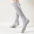 thumbnail image 1 of Girls Knee High Socks Lightweight Knitting Stocking Ruffle Crew Solid Color Long Socks Cut Bow Kids Toddler Dress Sock, 1 of 6