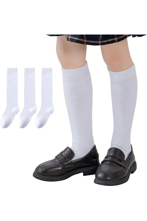 Girls Knee High Socks Seamless Cotton School Uniform Socks Kids Boy Over the Calf Socks 3/5 Pack