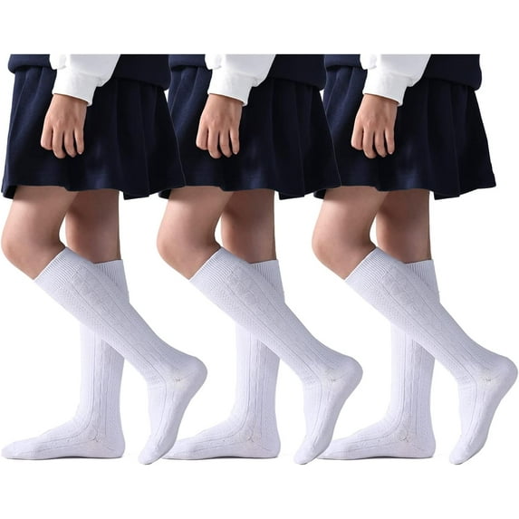 Girls Knee High Socks Seamless Cotton School Uniform Socks Plain/Cable Knee Socks Kids Boy Over the Calf Socks