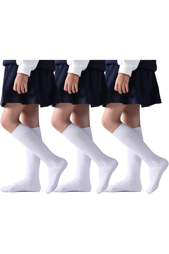 Girls Knee High Socks Seamless Cotton School Uniform Socks Plain/Cable Knee Socks Kids Boy Over the Calf Socks