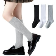 TIKUAJGIFT Girls Knee High Socks Seamless Cotton School Uniform Socks Ribbed Knee Socks Kids Boy Over the Calf Socks