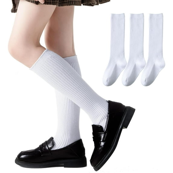 Girls Knee High Socks Seamless Cotton School Uniform Socks Ribbed Knee Socks Kids Boy Over the Calf Socks