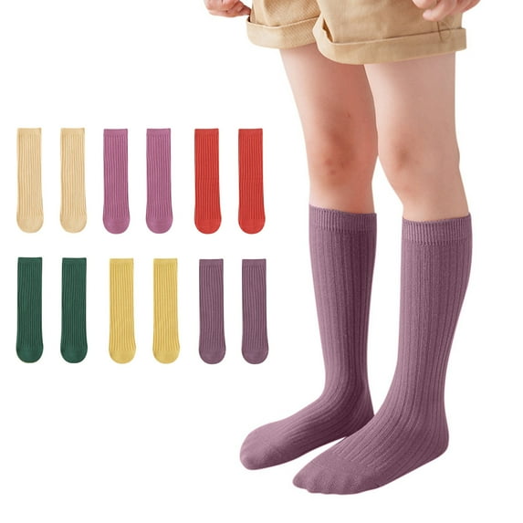 Girls Knee High Socks Stripes Socks Solid Color Cotton Soft Crew Socks Kids Girls Stockings Sport Soccer Team Socks For Girls 1 Pair