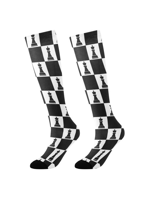 Girls Knee High Socks with Chess on Checkered Pattern Kids Long Boot Socks